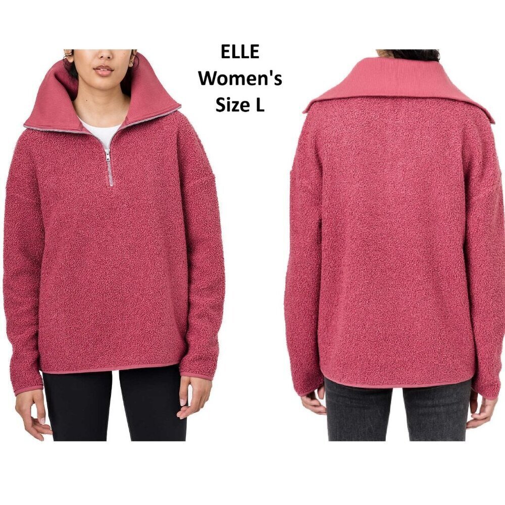 Elle Sweater Maroon / Pink Looped Quarter-Zip Fleece Pullover Women's Size L